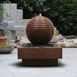ASAKI BOULE Corten s podstavcom 80x80 - sklobetónová fontána exteriér/interiér